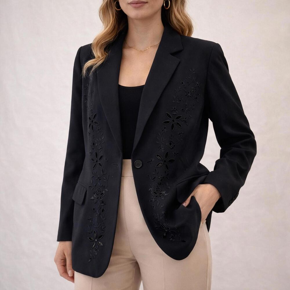 Vintage ESCADA Margaretha Ley Wool Blazer Floral Embroidery Germany 36